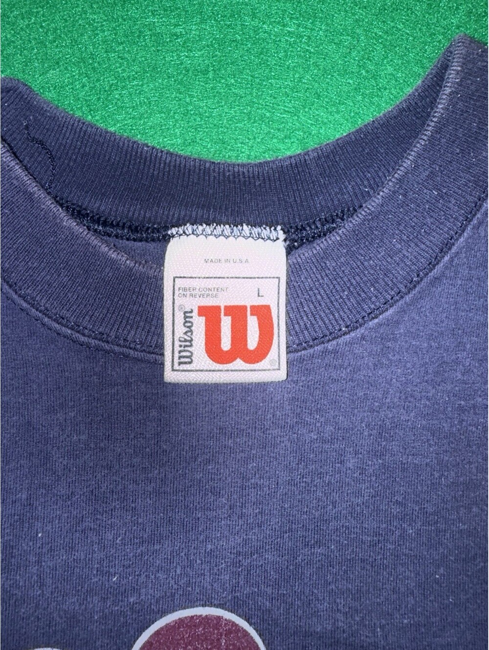 Vintage 80s 90s Wilson Athleticwear T Shirt Spellout Navy Blue Made in USA Large - Picture 3 of 16